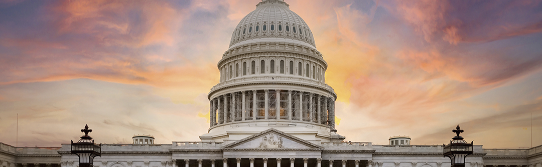 the front of the capital dome at dusk