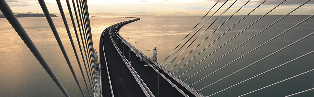 View from top of a suspension bridge over water