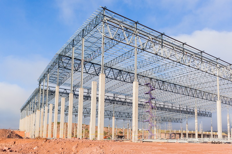 Structure framework completed halfway for large factory warehouse