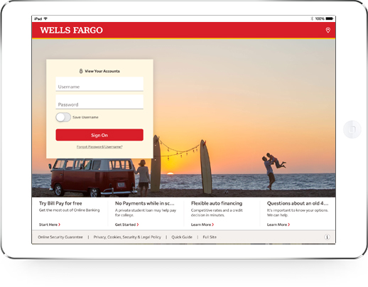 Wells Fargo account sign-on box