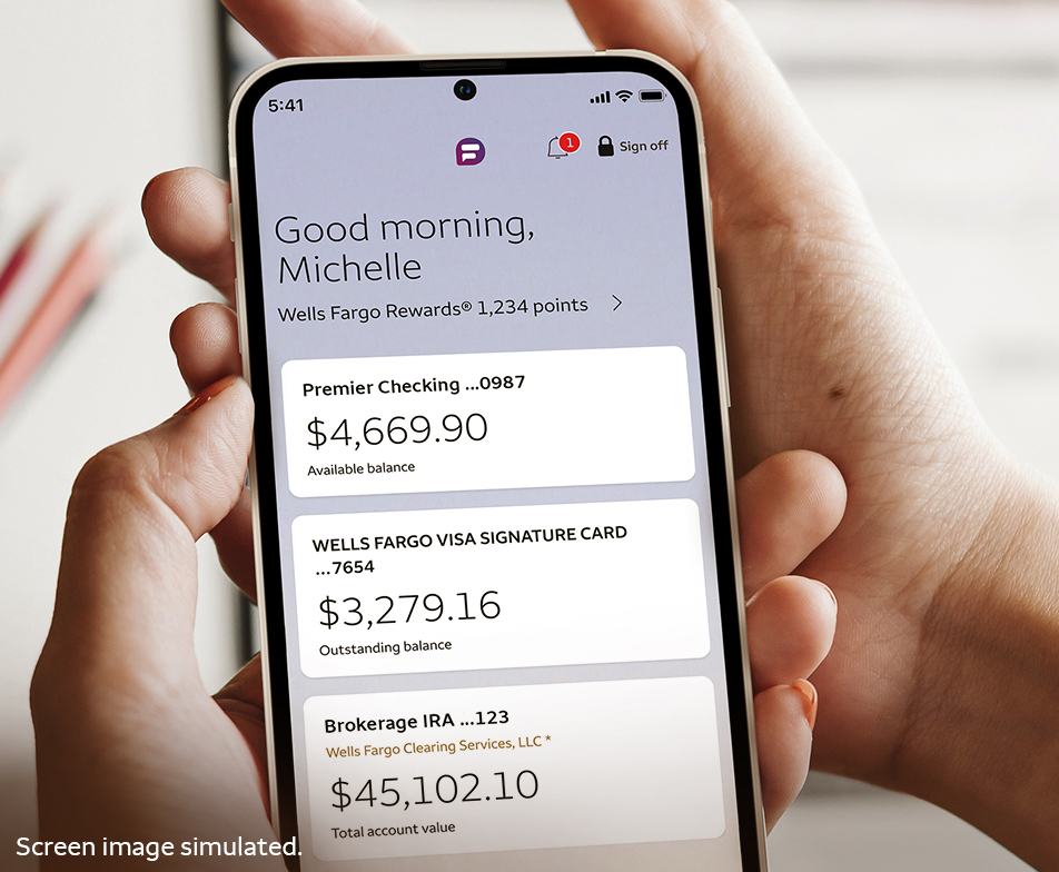 Image of phone screen showing multiple Wells Fargo Accounts
