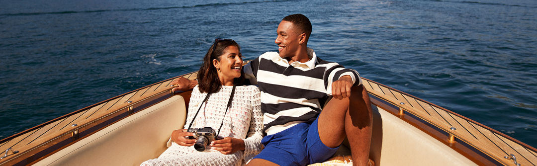 Woman and man in boat on lake